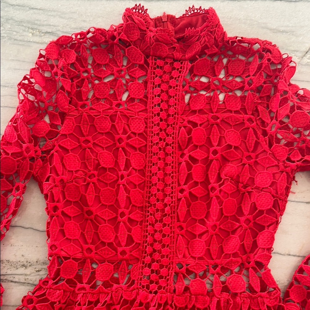 Red Lace Mock Neck Sundress - Picture 4 of 9